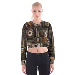 Steampunk, Wonderful Clockwork With Gears Cropped Sweatshirt by FantasyWorld7