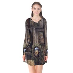 Steampunk, Wonderful Clockwork With Gears Flare Dress by FantasyWorld7