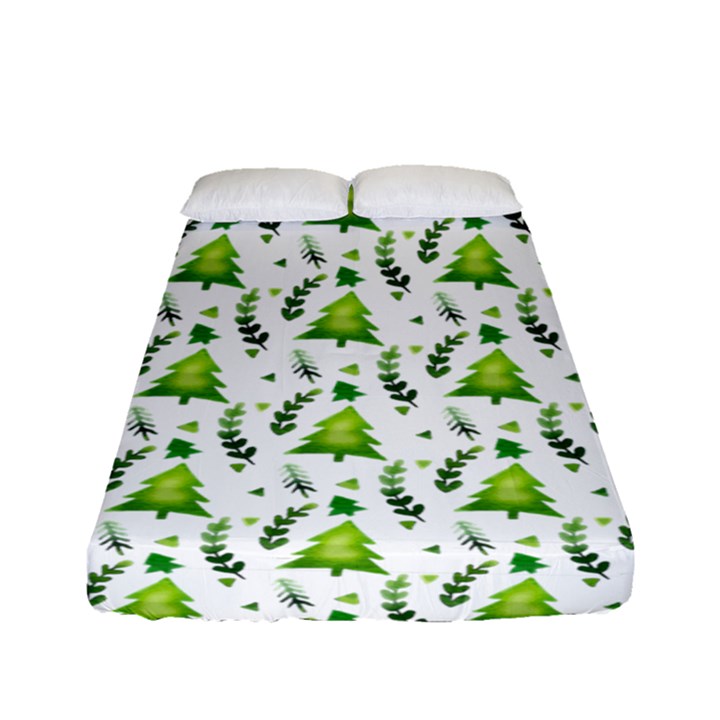 Watercolor Christmas Tree Fitted Sheet (Full/ Double Size)