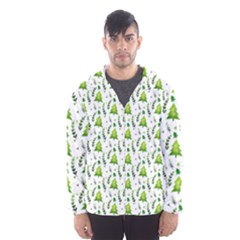 Watercolor Christmas Tree Hooded Wind Breaker (men) by patternstudio