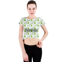 Watercolor Christmas Tree Crew Neck Crop Top by patternstudio