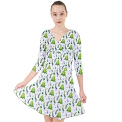 Watercolor Christmas Tree Quarter Sleeve Front Wrap Dress	 by patternstudio