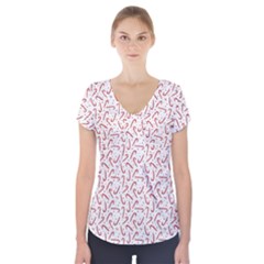 Candy Cane Short Sleeve Front Detail Top by patternstudio