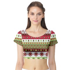 Christmas Spirit Pattern Short Sleeve Crop Top