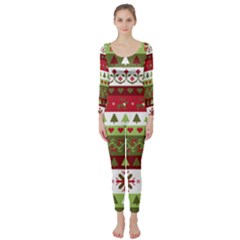 Christmas Spirit Pattern Long Sleeve Catsuit