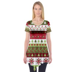 Christmas Spirit Pattern Short Sleeve Tunic  by patternstudio