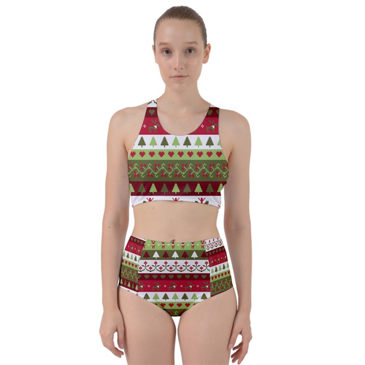 Christmas Spirit Pattern Racer Back Bikini Set