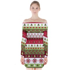 Christmas Spirit Pattern Long Sleeve Off Shoulder Dress