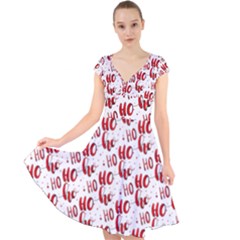 Ho Ho Ho Santaclaus Christmas Cheer Cap Sleeve Front Wrap Midi Dress