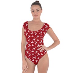 Red Reindeers Short Sleeve Leotard  by patternstudio