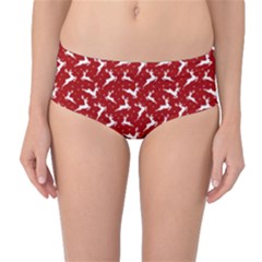 Red Reindeers Mid-waist Bikini Bottoms by patternstudio