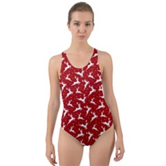 Red Reindeers Cut-out Back One Piece Swimsuit by patternstudio