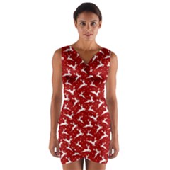 Red Reindeers Wrap Front Bodycon Dress by patternstudio