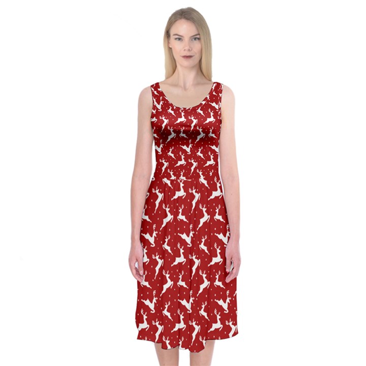 Red Reindeers Midi Sleeveless Dress