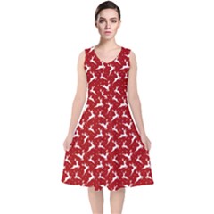 Red Reindeers V-neck Midi Sleeveless Dress 