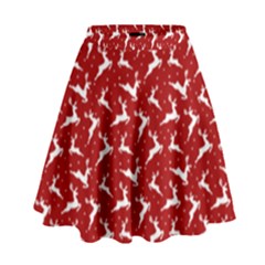 Red Reindeers High Waist Skirt by patternstudio