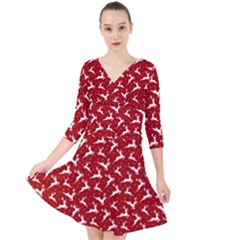 Red Reindeers Quarter Sleeve Front Wrap Dress	 by patternstudio