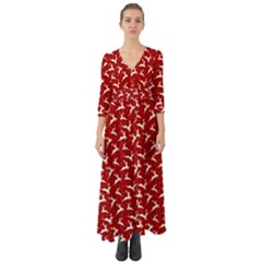 Red Reindeers Button Up Boho Maxi Dress by patternstudio