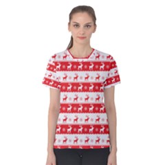 Knitted Red White Reindeers Women s Cotton Tee