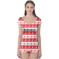 Knitted Red White Reindeers Boyleg Leotard 