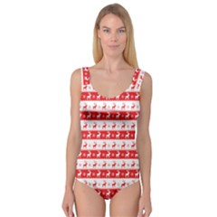 Knitted Red White Reindeers Princess Tank Leotard  by patternstudio