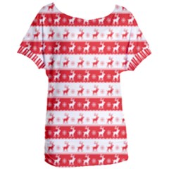 Knitted Red White Reindeers Women s Oversized Tee