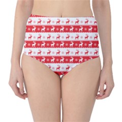 Knitted Red White Reindeers High-waist Bikini Bottoms by patternstudio