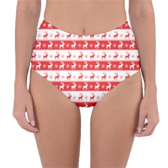 Knitted Red White Reindeers Reversible High-waist Bikini Bottoms by patternstudio