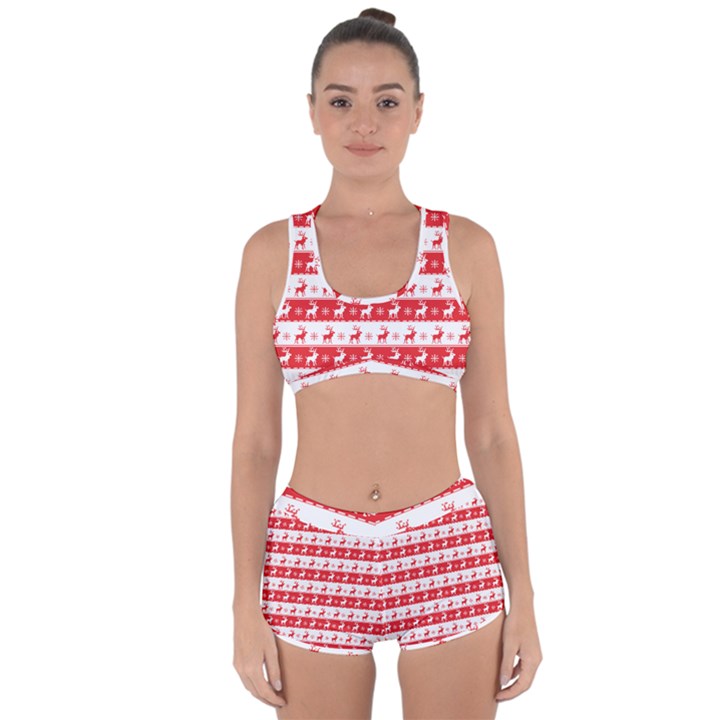 Knitted Red White Reindeers Racerback Boyleg Bikini Set