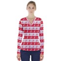 Knitted Red White Reindeers V-Neck Long Sleeve Top View1