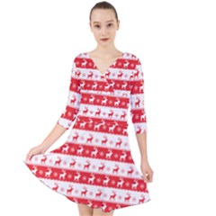 Knitted Red White Reindeers Quarter Sleeve Front Wrap Dress	 by patternstudio