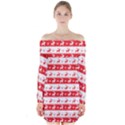 Knitted Red White Reindeers Long Sleeve Off Shoulder Dress View1