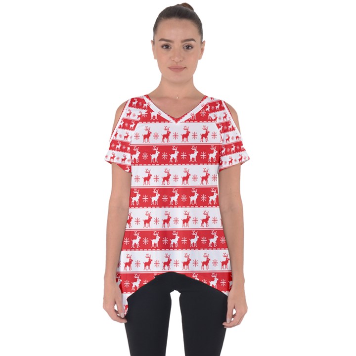 Knitted Red White Reindeers Cut Out Side Drop Tee