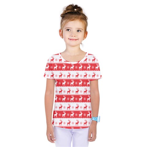 Knitted Red White Reindeers Kids  One Piece Tee by patternstudio