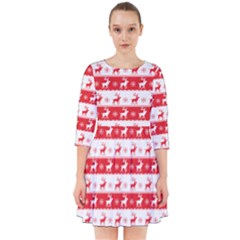 Knitted Red White Reindeers Smock Dress by patternstudio