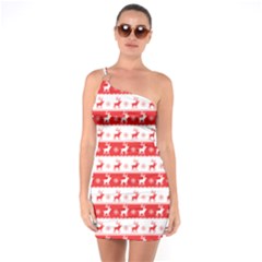 Knitted Red White Reindeers One Soulder Bodycon Dress by patternstudio