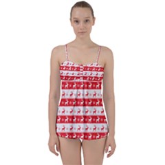 Knitted Red White Reindeers Babydoll Tankini Set by patternstudio