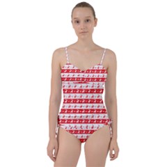 Knitted Red White Reindeers Sweetheart Tankini Set by patternstudio