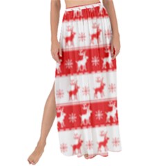 Knitted Red White Reindeers Maxi Chiffon Tie-up Sarong by patternstudio