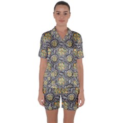 Beveled Geometric Pattern Satin Short Sleeve Pyjamas Set by linceazul