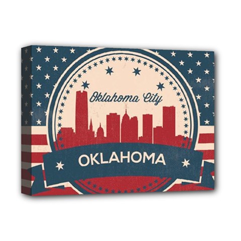 Oklahoma City Retro Skyline Deluxe Canvas 16  X 12   by Bigfootshirtshop