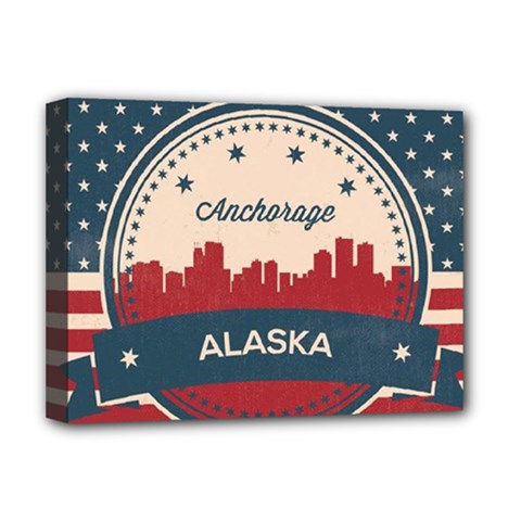 Retro Anchorage Alaska Skyline Deluxe Canvas 16  X 12   by Bigfootshirtshop