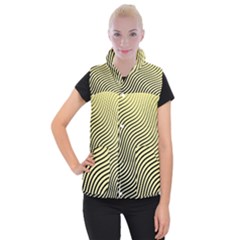 Black And Gold Waves Women s Button Up Puffer Vest by SageExpress