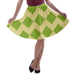 Green Rectangular Pattern A-line Skater Skirt by berwies