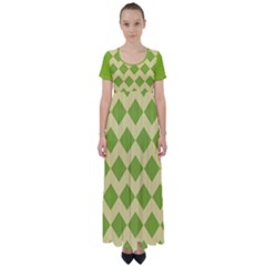 Green Rectangular Pattern High Waist Short Sleeve Maxi Dress