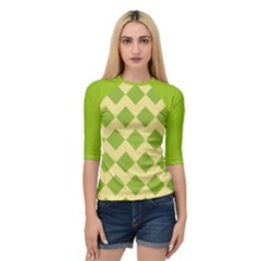 Green Rectangular Pattern Quarter Sleeve Raglan Tee