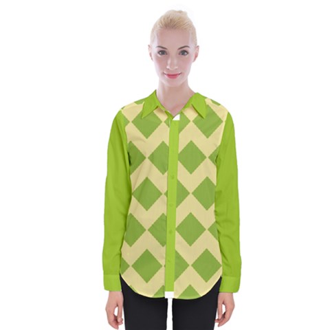 Green Rectangular Pattern Womens Long Sleeve Shirt by berwies