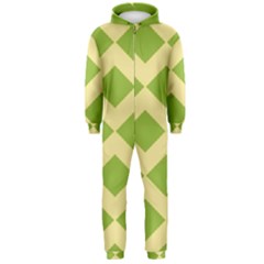 Green Rectangular Pattern  Hooded Jumpsuit (men) 