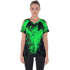 Green Triangle Splash Cut Out Side Drop Tee by berwies