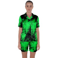 Green Triangle Splash Satin Short Sleeve Pyjamas Set by berwies